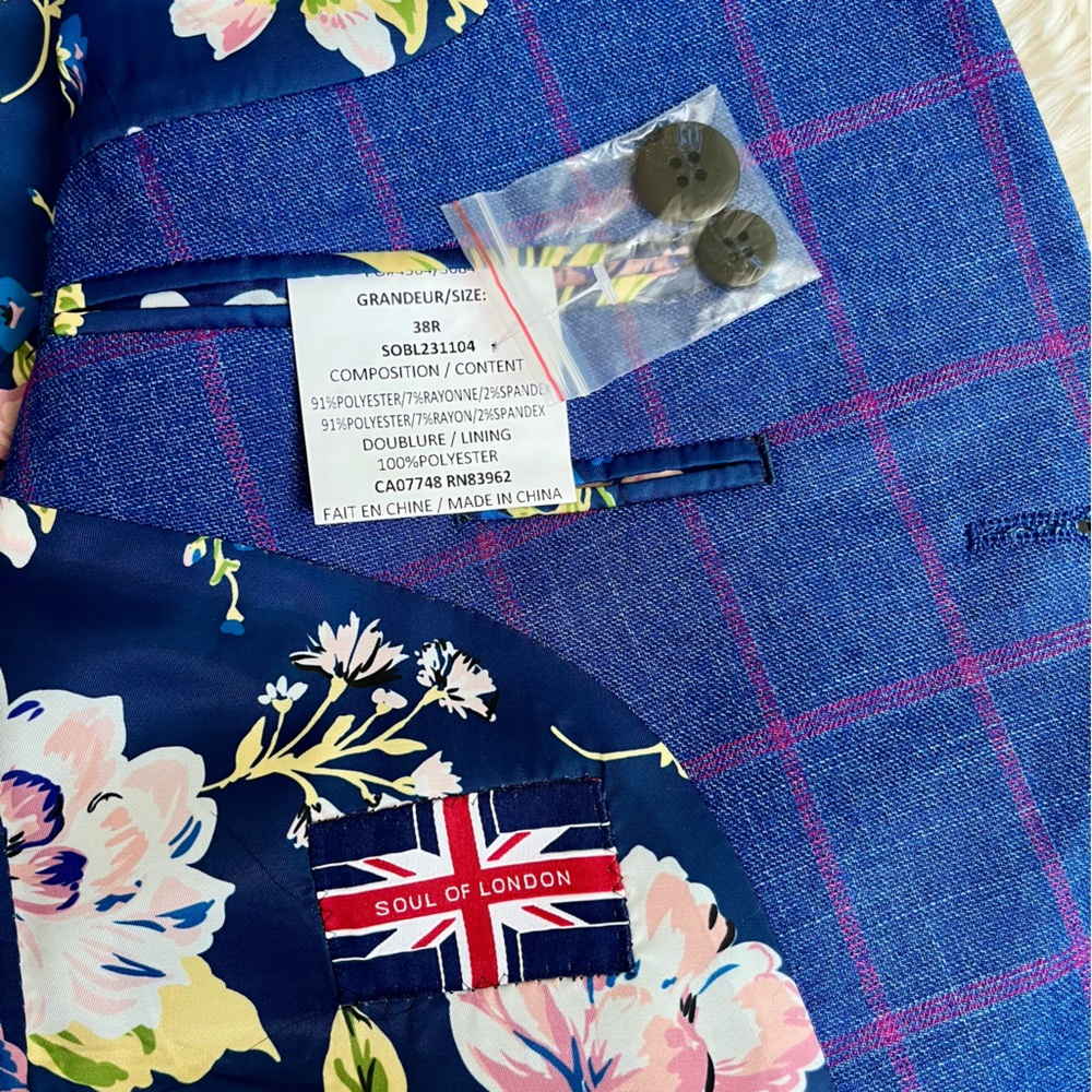 Soul Of London Sports Coat Blazer Size 38R Blue Pink Floral Spring EUC - Picture 4 of 15